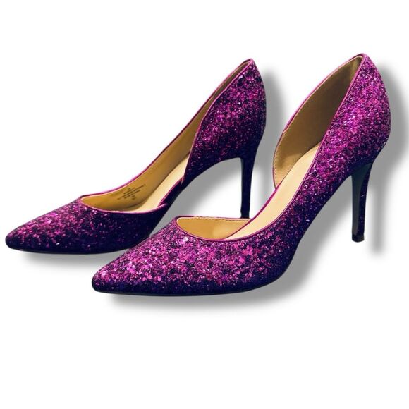 Marc Fisher Pink Glitter D’Orsay Stiletto Heels Women’s Size 7 Pointed Toe - Picture 2 of 8